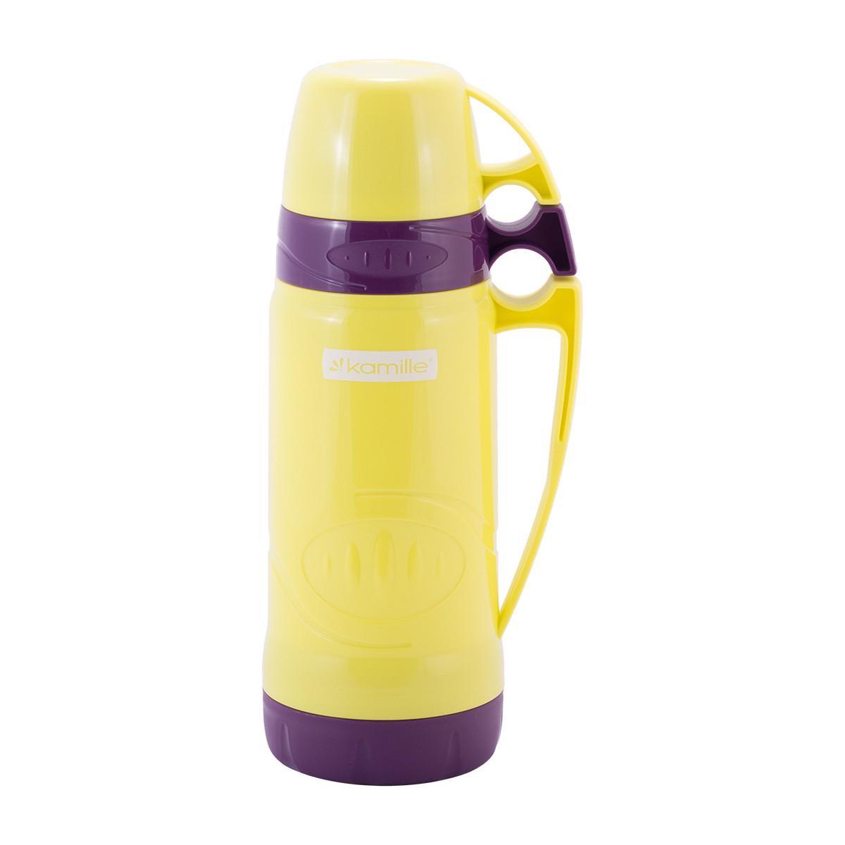 Термос с ручкой Kamille KM-2030 со стеклянной колбой 600 мл Желтый (150-84-2030.1)