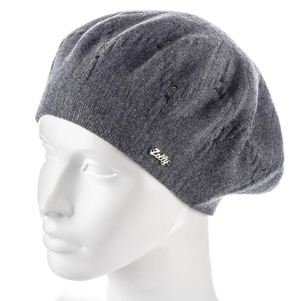 Берет женский Zolly ZH186 двойной со стразами тонкой вязки Темно-серый