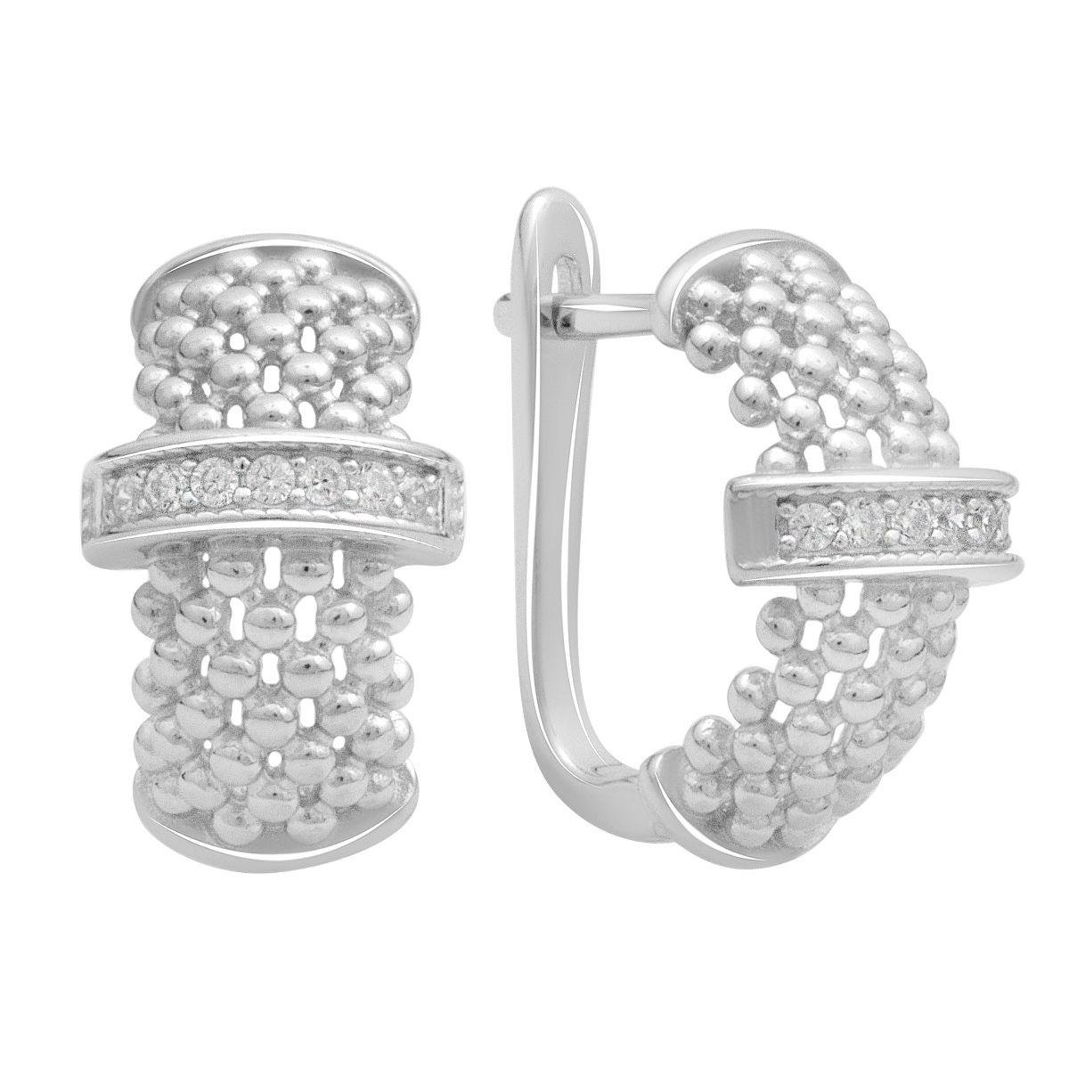 Серьги серебряные с рельефным покрытием и вставками из фианитов