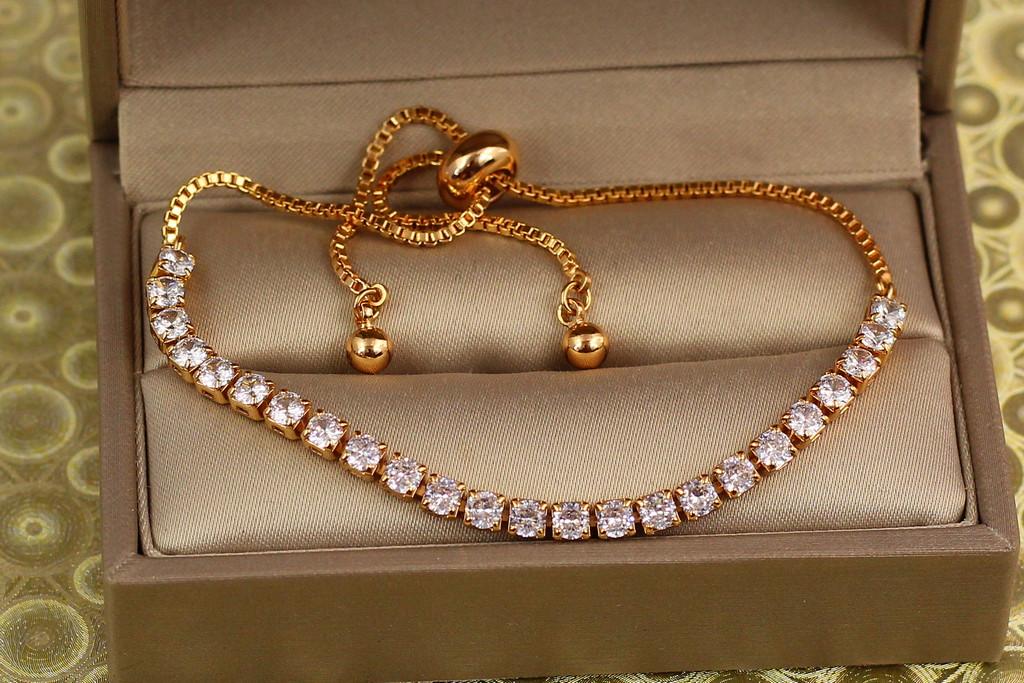 Браслет регулируемый Xuping Jewelry дорожка с крупными камнями на бегунке Золотистый (1932869461)