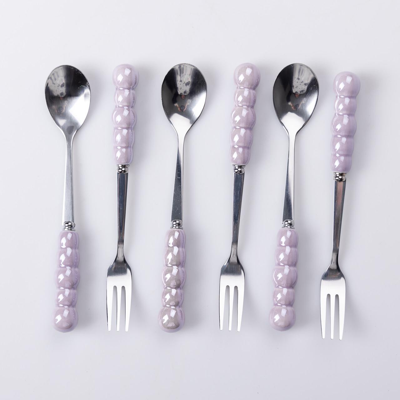Набір десертних виделок та ложок на 3 персони з підставкою з кераміки 7 предметів Фіолетовий - фото 2 Набір десертних виделок та ложок на 3 персони з підставкою з кераміки 7 предметів Фіолетовий - фото 2