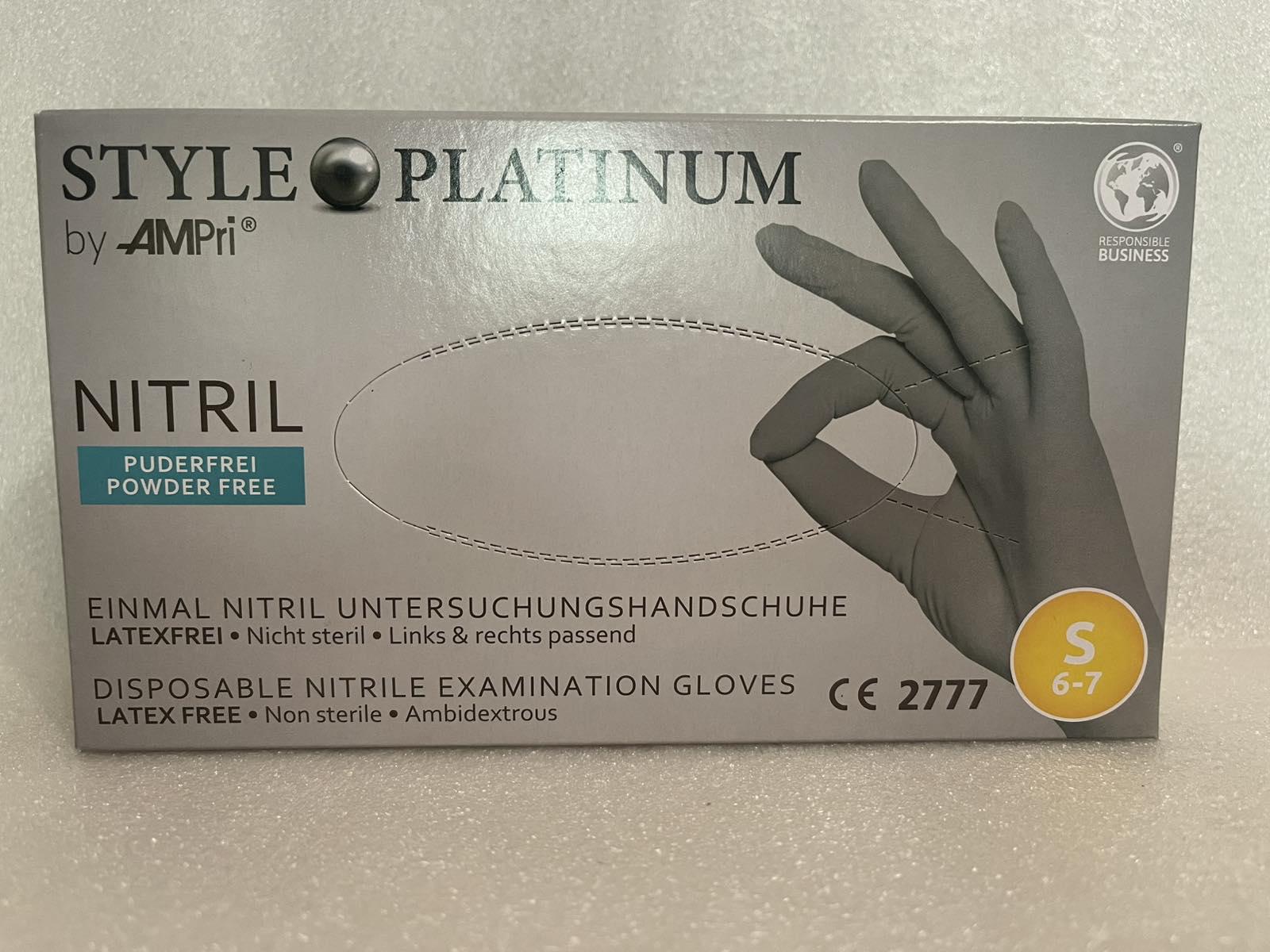 Перчатки нитриловые Style Platinum 50 пар S без пудры 3,8 г Серый