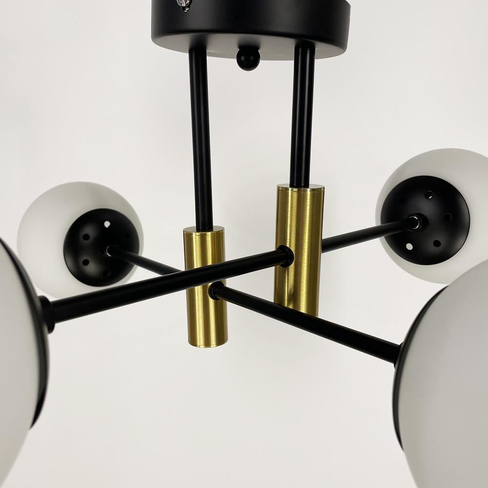 Люстра стельова на 4 білих плафони із латунною фурнітурою Чорний (51797/4 TBS+BK+WT) - фото 4