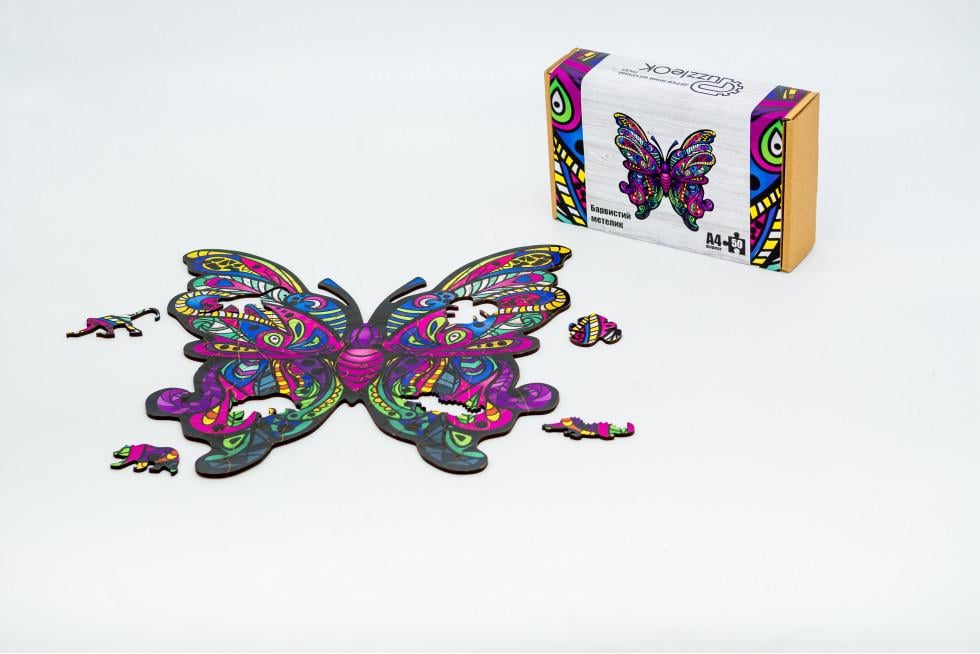 Пазл дерев'яний фігурний PuzzleOK Барвистий метелик картонна упаковка A4