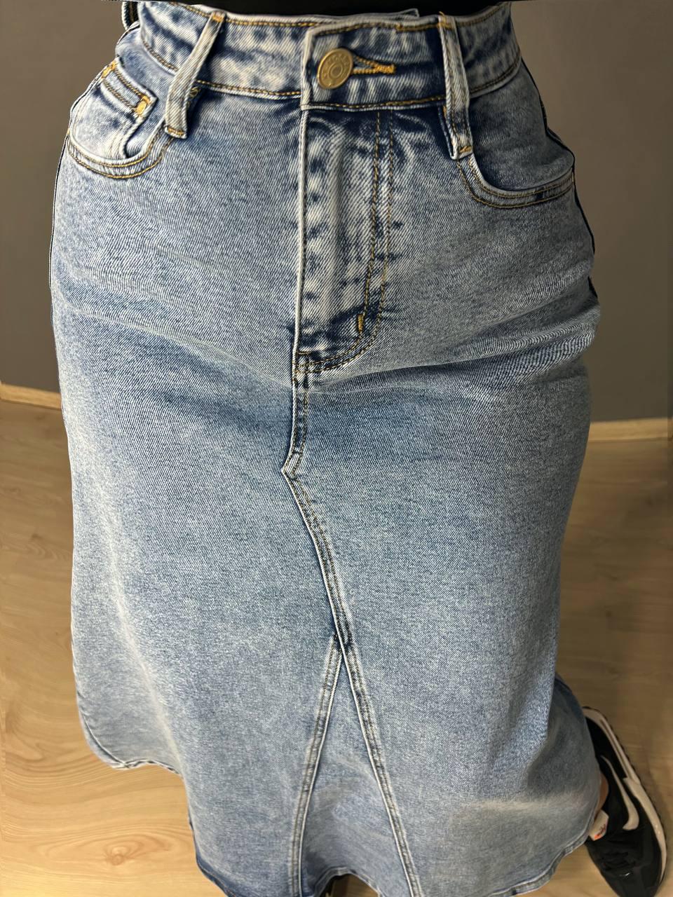 Спідниця жіноча джинсова Moss 501 довга трапеція з клином р. 25 Блакитний (4085) - фото 8 Спідниця жіноча джинсова Moss 501 довга трапеція з клином р. 25 Блакитний (4085) - фото 8