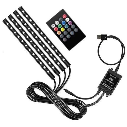 Подсветка салона авто декоративная RGB LED SMD 4040 светомузыка с пультом ДУ USB (285218)