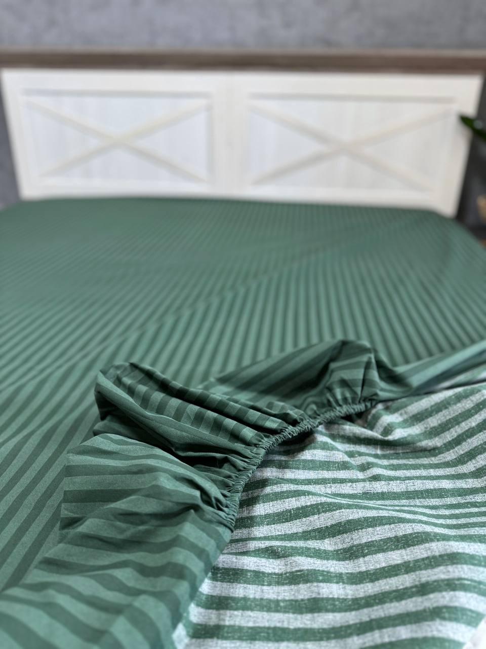 Простынь натяжная на кровать и диван 200х180 см с наволочками 70х70 см Зеленый (П4К-post-rezinka-003/2-02)