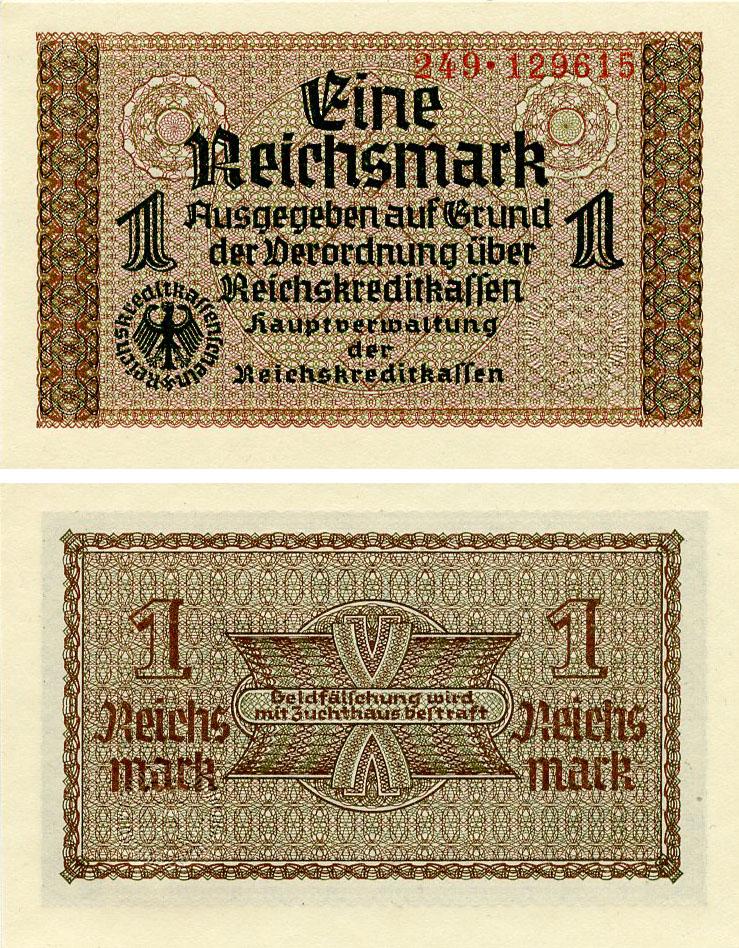 Коллекционная банкнота Германия 1 марка 1940-1945 AU-UNC (P.R136a)