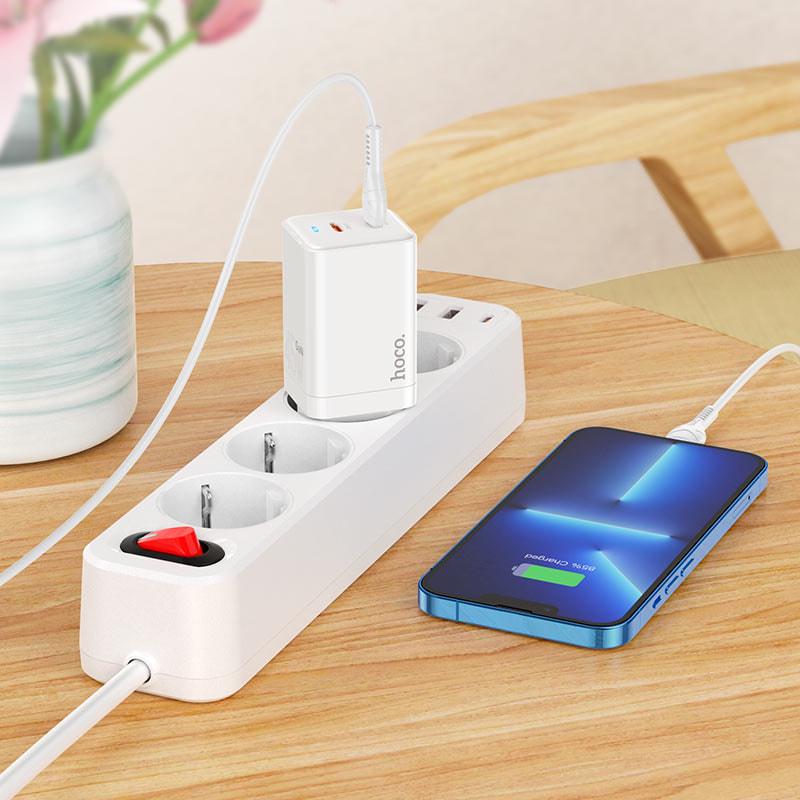 Зарядка быстрая Hoco N23 2 Type-C кабель Lightning 45W White (36801) - фото 5 Зарядка быстрая Hoco N23 2 Type-C кабель Lightning 45W White (36801) - фото 5