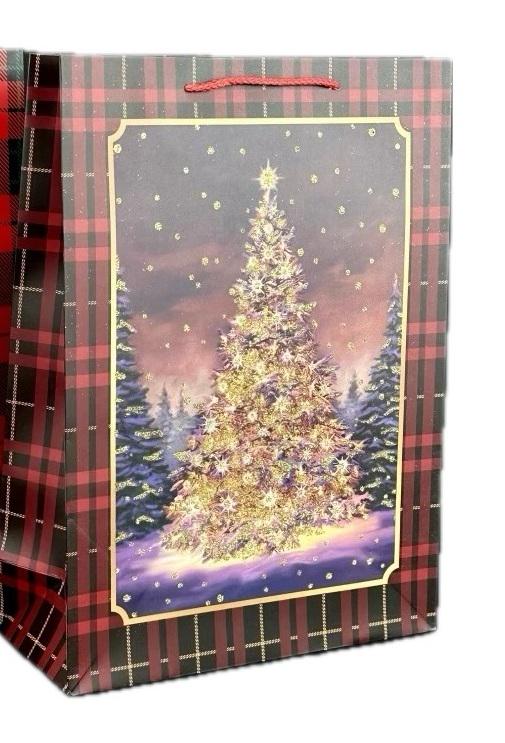 Подарунковий пакет новорічний Stenson L New Year's Eve з ялинкою паперовий 31х42х12 см Червоний (R33024-L)