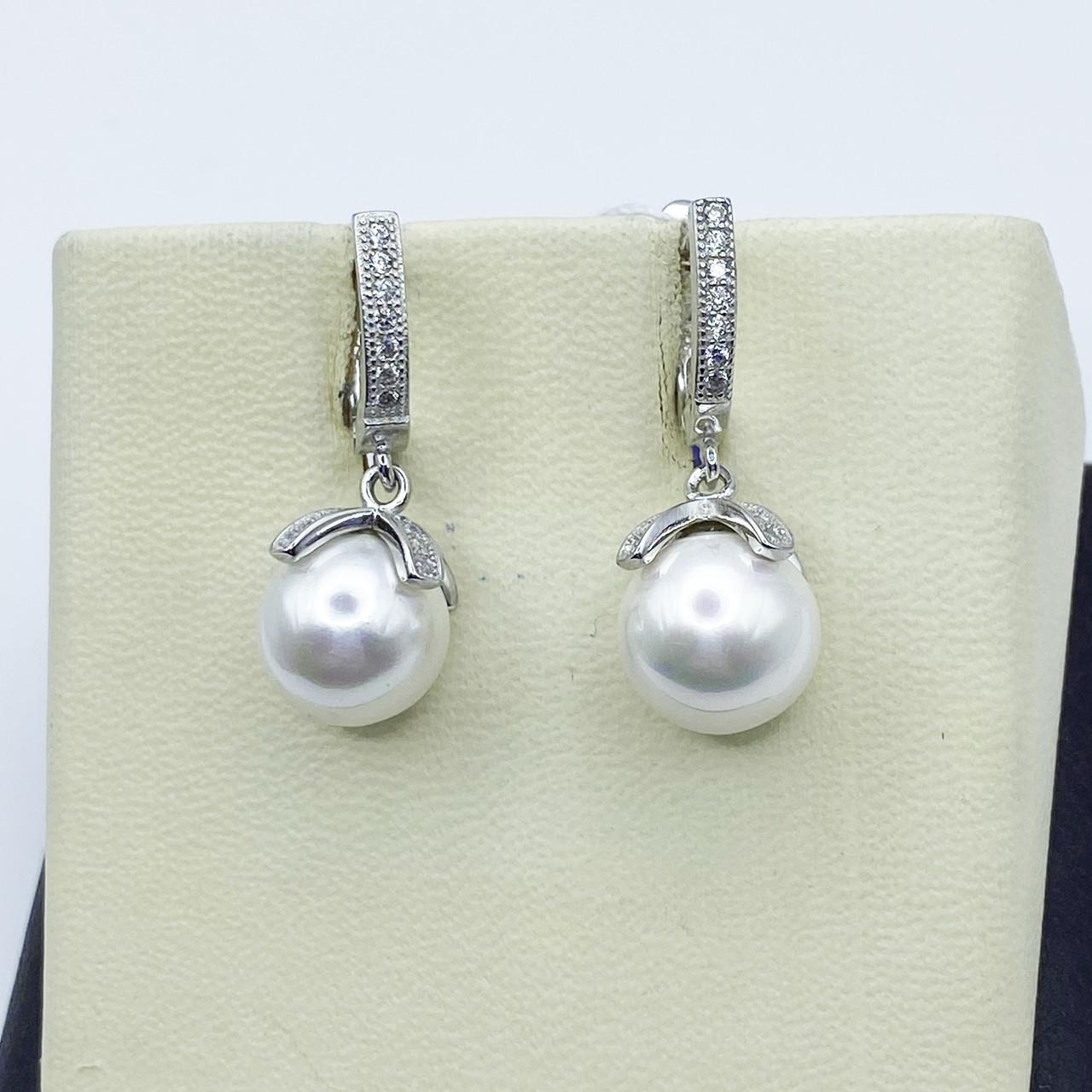 Серьги серебряные с жемчугом и кубическим цирконием 6,94 г (2302677950)