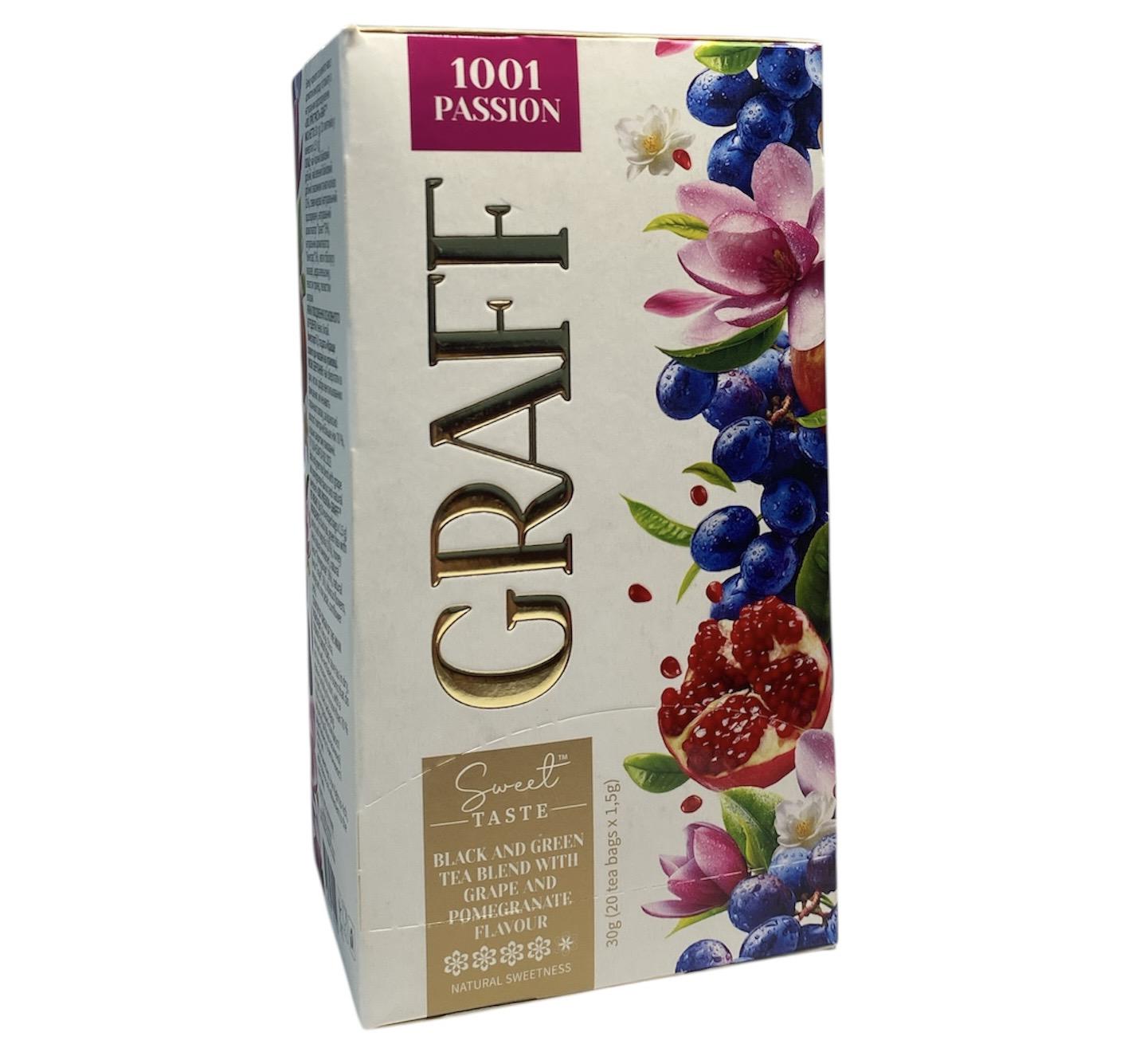Чай чорний та зелений Graff 1001 Пристрасть з ароматом винограду та гранату 20 пак. по 1,5 г (60728)
