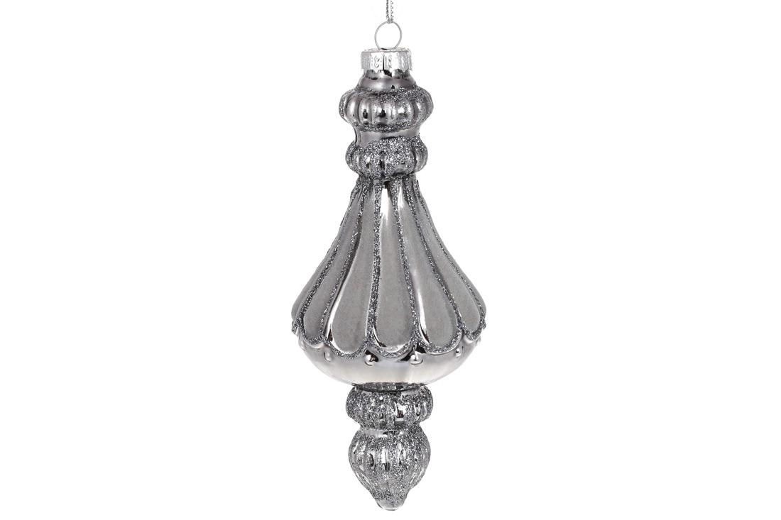 Шар новогодний BonaDi рельефной формы с бархатными вставками 15 см Серебристый антик (118-972)