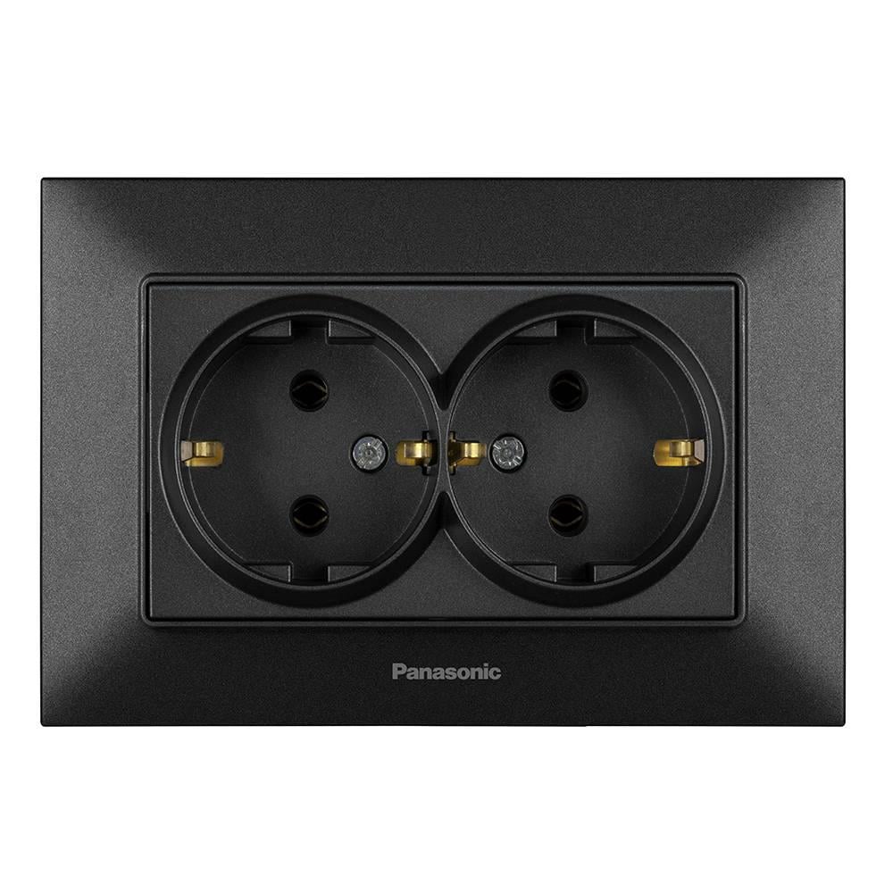 Розетка Panasonic Arkedia Slim подвійна із заземленням Чорний Розетка Panasonic Arkedia Slim подвійна із заземленням Чорний