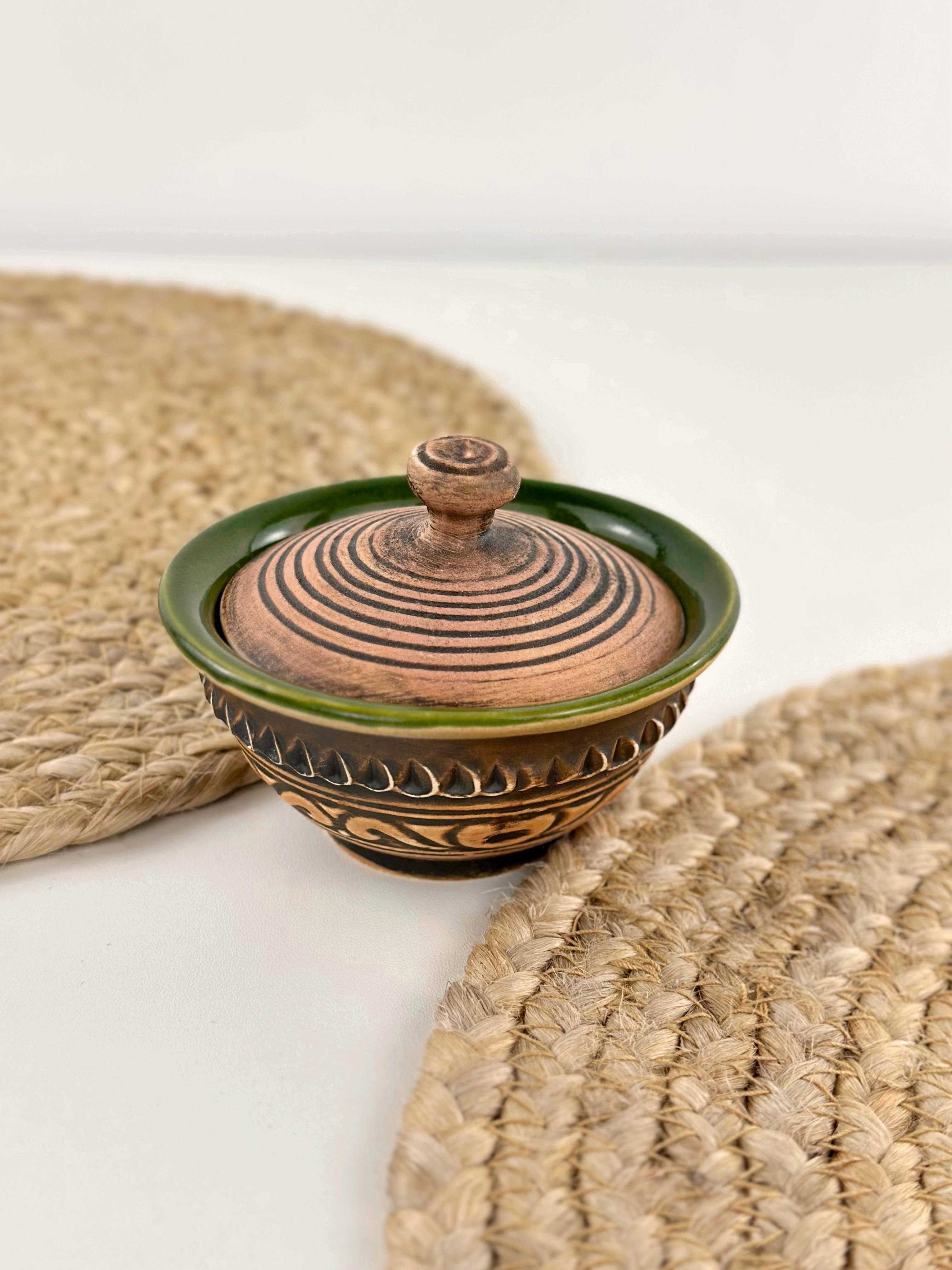 Солонка с крышкой глиняная Гражда 0,1 л Коричневый (17016-1)