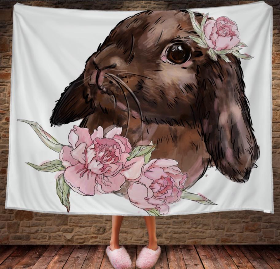 Плед с 3D принтом Зайка Кролик в цветах акварель 150х200 см (epi_1751)