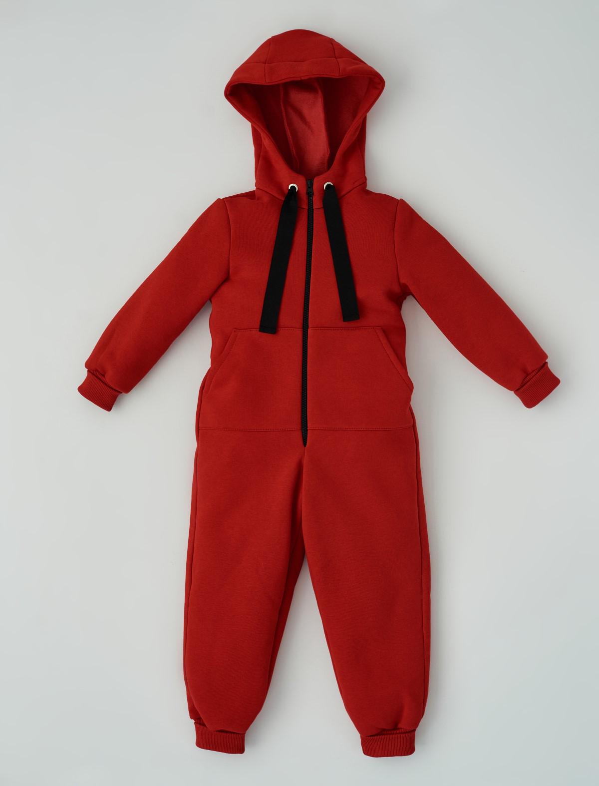 Комбінезон дитячий на флісі з капюшоном р. 140-146 Червоний (25449133)