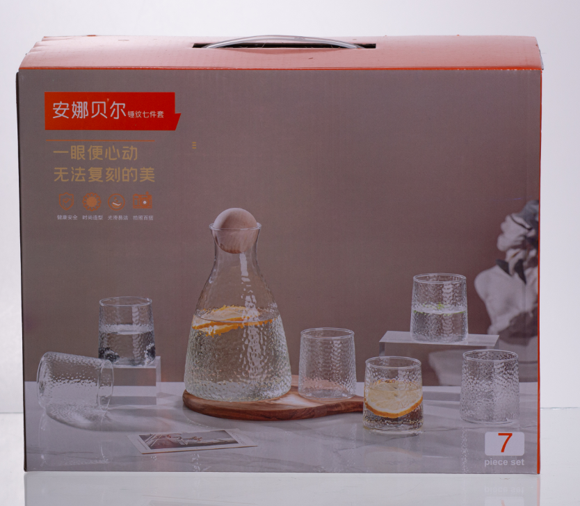 Набір для напоїв графин з бамбуковою кришкою та склянок 6 шт. Прозорий - фото 5