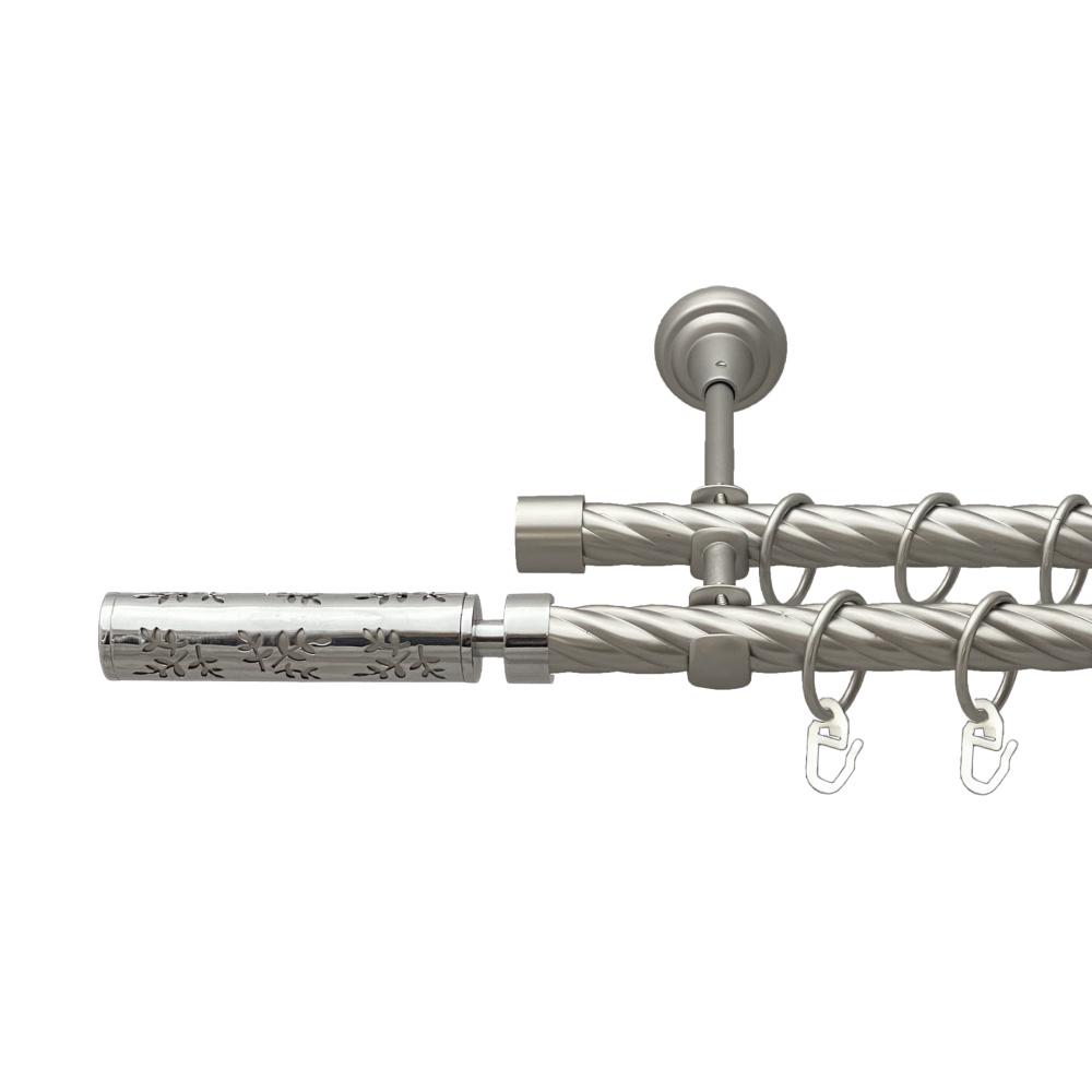 Карниз Orvit Апрілія металевий дворядний відкритий скручена труба кільце металеве 19/19 мм 160 см Сатин (00-00023158)