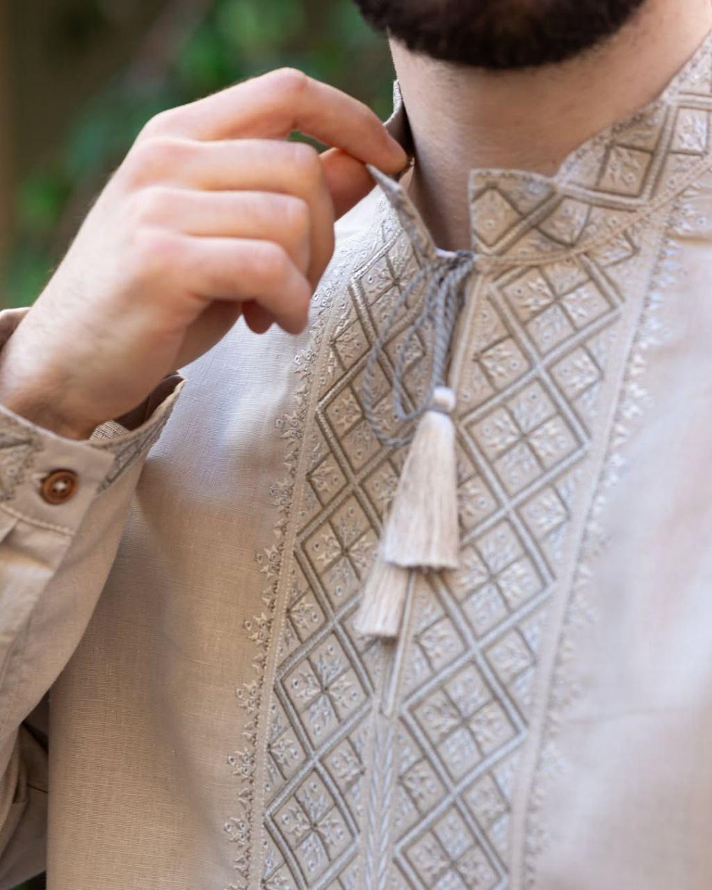 Вышиванка мужская р. 60 Бежевый (577) - фото 2 Вышиванка мужская р. 60 Бежевый (577) - фото 2