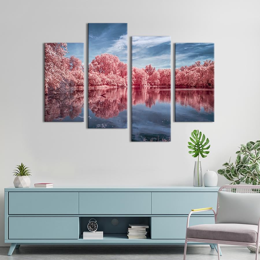 Модульна картина із чотирьох частин на холсті інтер'єрна картина Ароматна Сакура на березі 149x106 см (608-42)