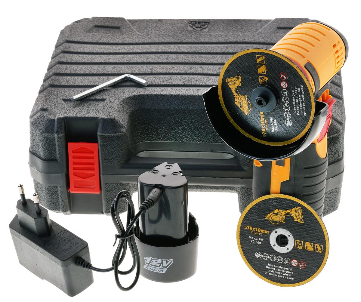 Болгарка аккумуляторная 12V 1300 mAh Li-on 2 АКБ plastik box (ins695)