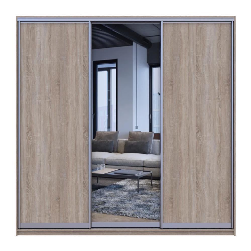 Шафа-купе трьохдверна Doros Сіті Лайт 225х60х225 см Дуб Сонома/1 Дзеркало (DRS-011098)