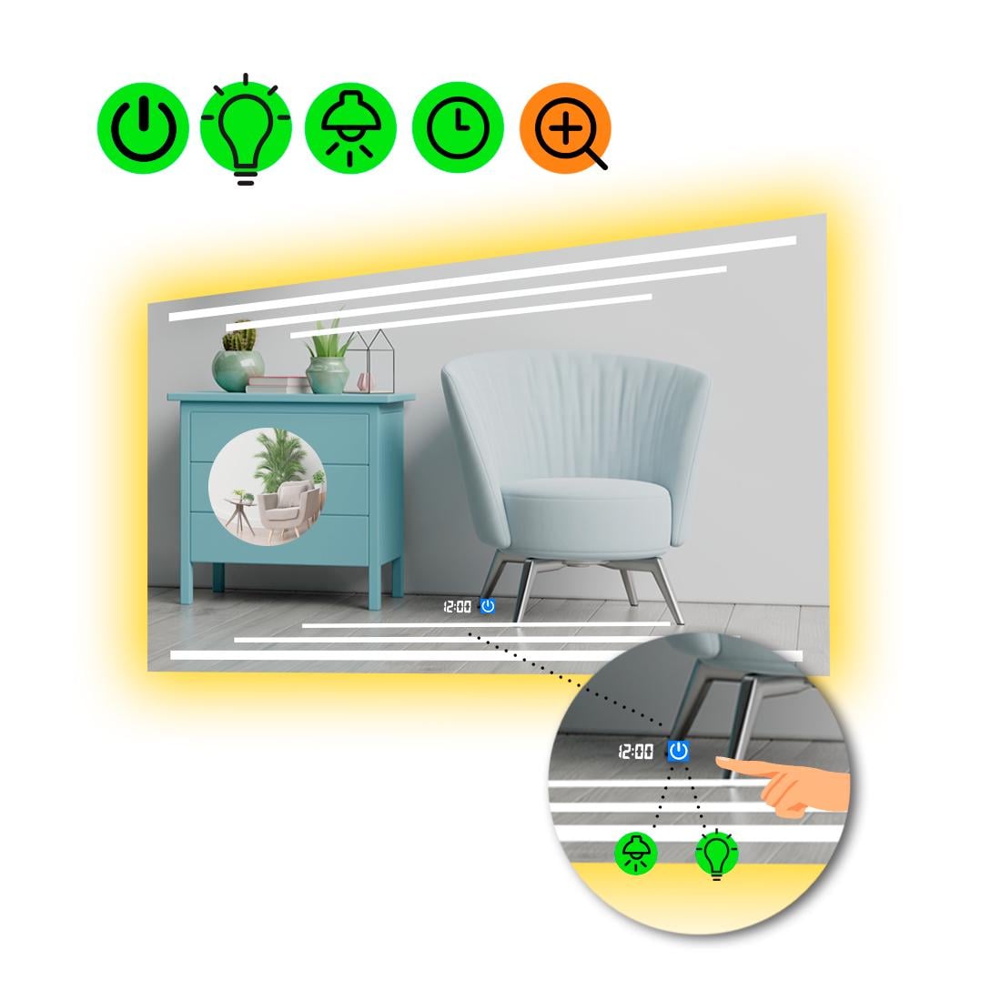 Зеркало LED подсветкой Francisca с сенсором и линзой без подсветки 90x60 см (8775596)