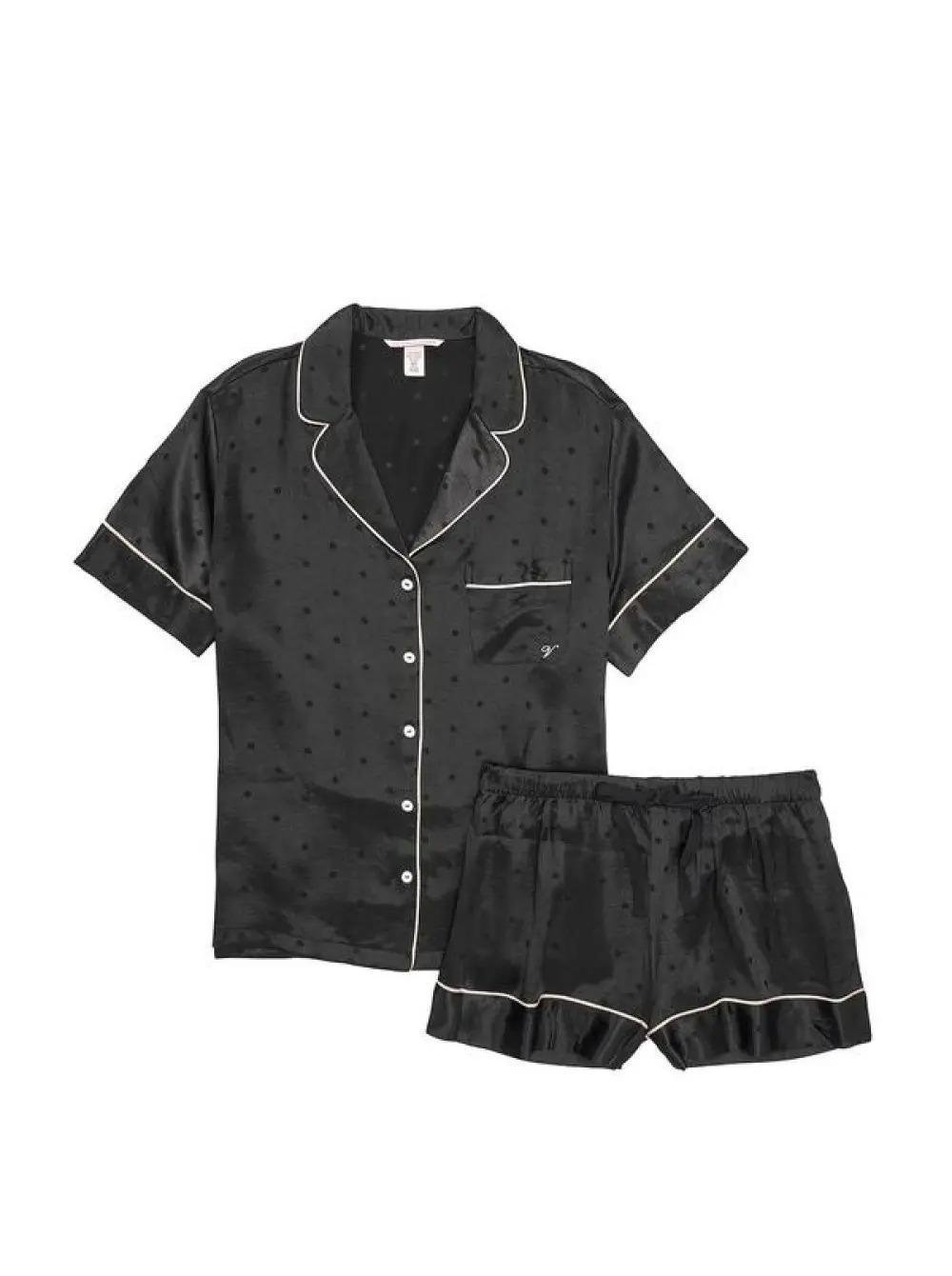 Піжама сорочка/шорти Victoria's Secret Satin Short Pajama Heavy Satin Collection Set S Чорний (26811615D)