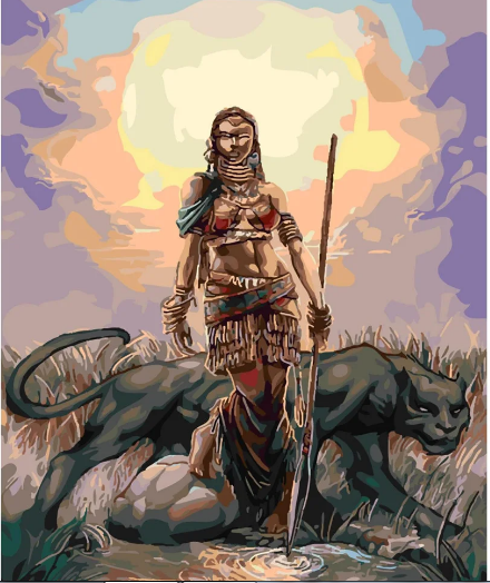 Картина за номерами Strateg Мисливець з пантерою з лаком 40x50 см (SY6106)