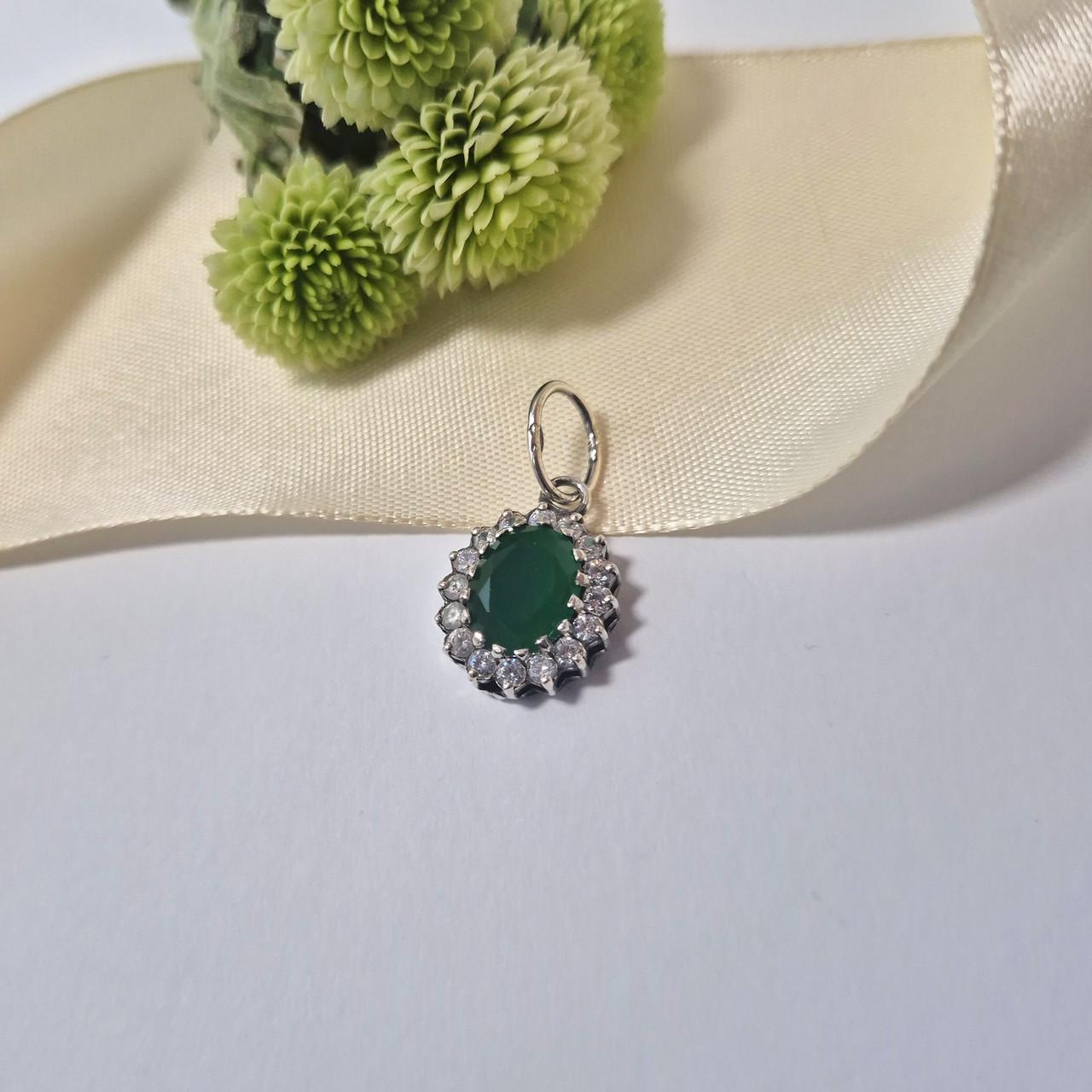 Підвіска овал із зеленим каменем імітація хризопраз срібло 925 проби чорнене 2,00 г (3885/2) - фото 4