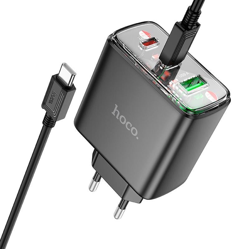 Адаптер живлення мережевий Hoco Smart CS44A 65W порти USB-C/USB-A PD/QC Чорний (30106282)