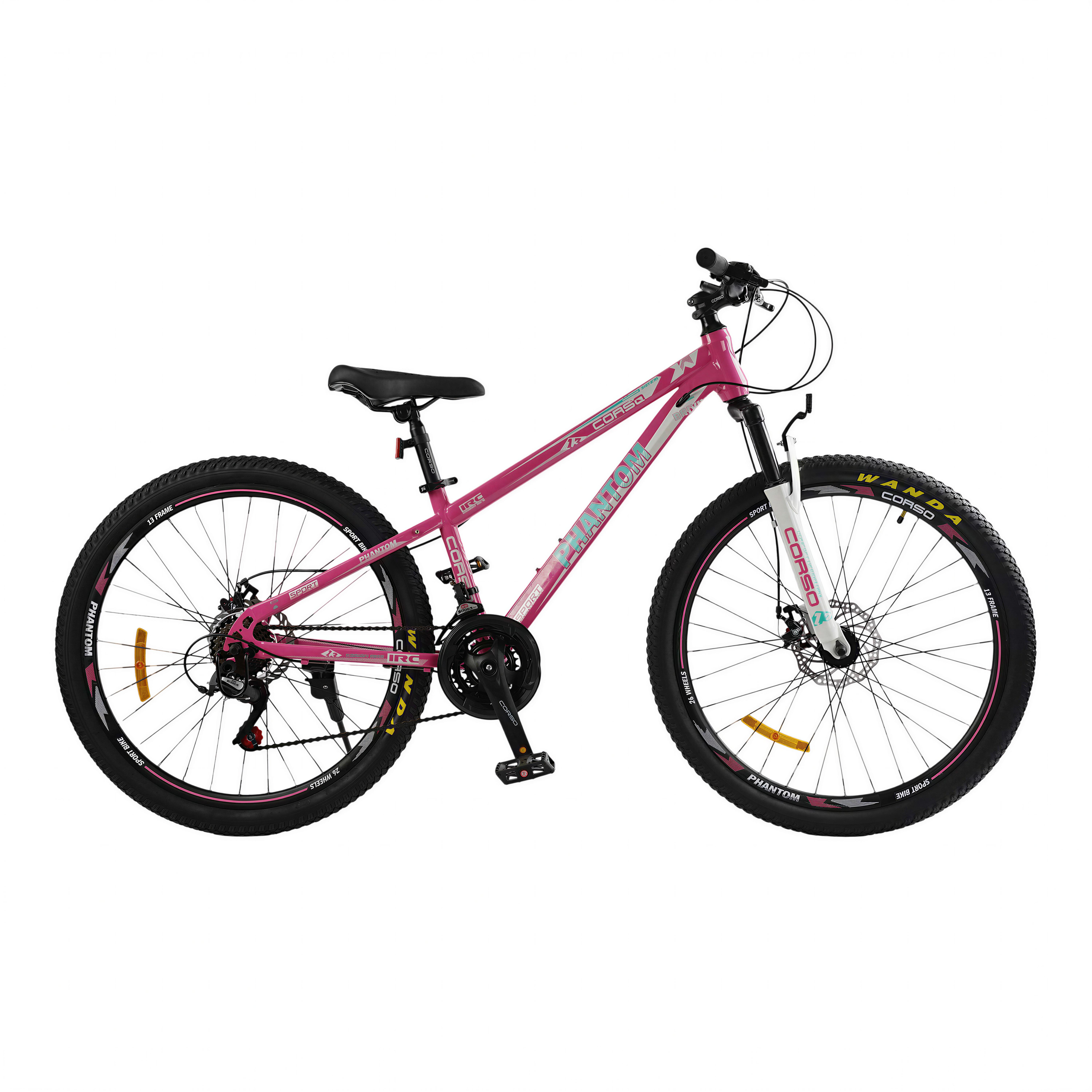 Велосипед подростковый горный 26" Corso Phantom AM DD рама 13" рост 130-155 см Розовый (260932)
