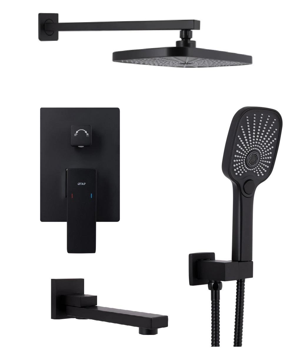 Душевая система встроенная Qtap Gemini для ванны с изливом с тропическим и ручным душем Черный (45703)