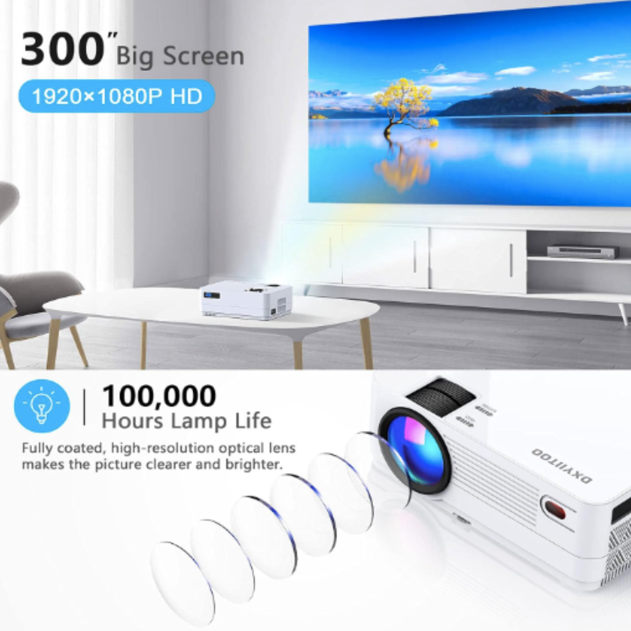 Проектор Dxyiitoo S3 4K Wi-Fi Bluetooth 9800 Лм - фото 4 Проектор Dxyiitoo S3 4K Wi-Fi Bluetooth 9800 Лм - фото 4