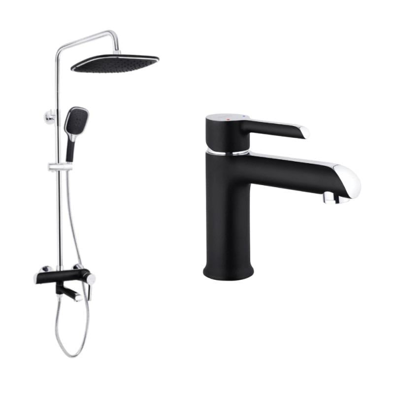 Набір змішувачів Kroner KRP Essen SCH063/SCH010 з тропічним душем 2в1 Чорний/Хром (26468528)