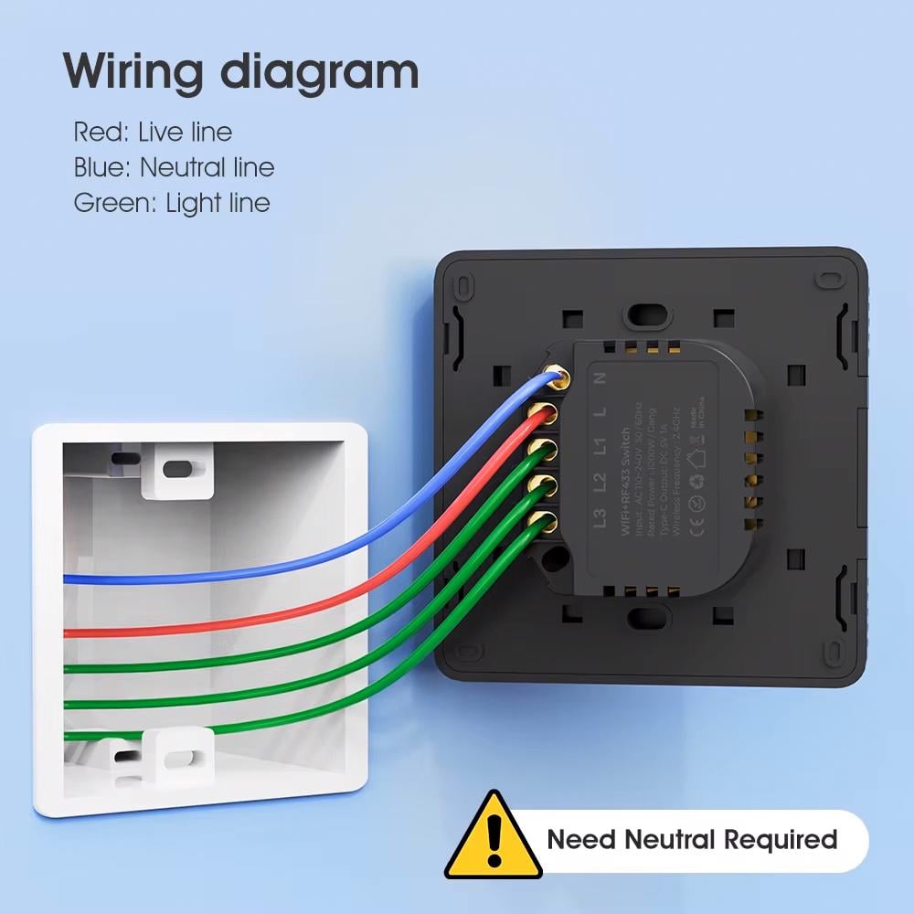 Вимикач механічний Tuya RF433 EU Wi-Fi на дві лінії Чорний (MG-KG120-B2-WIF-433-EU-C) - фото 4