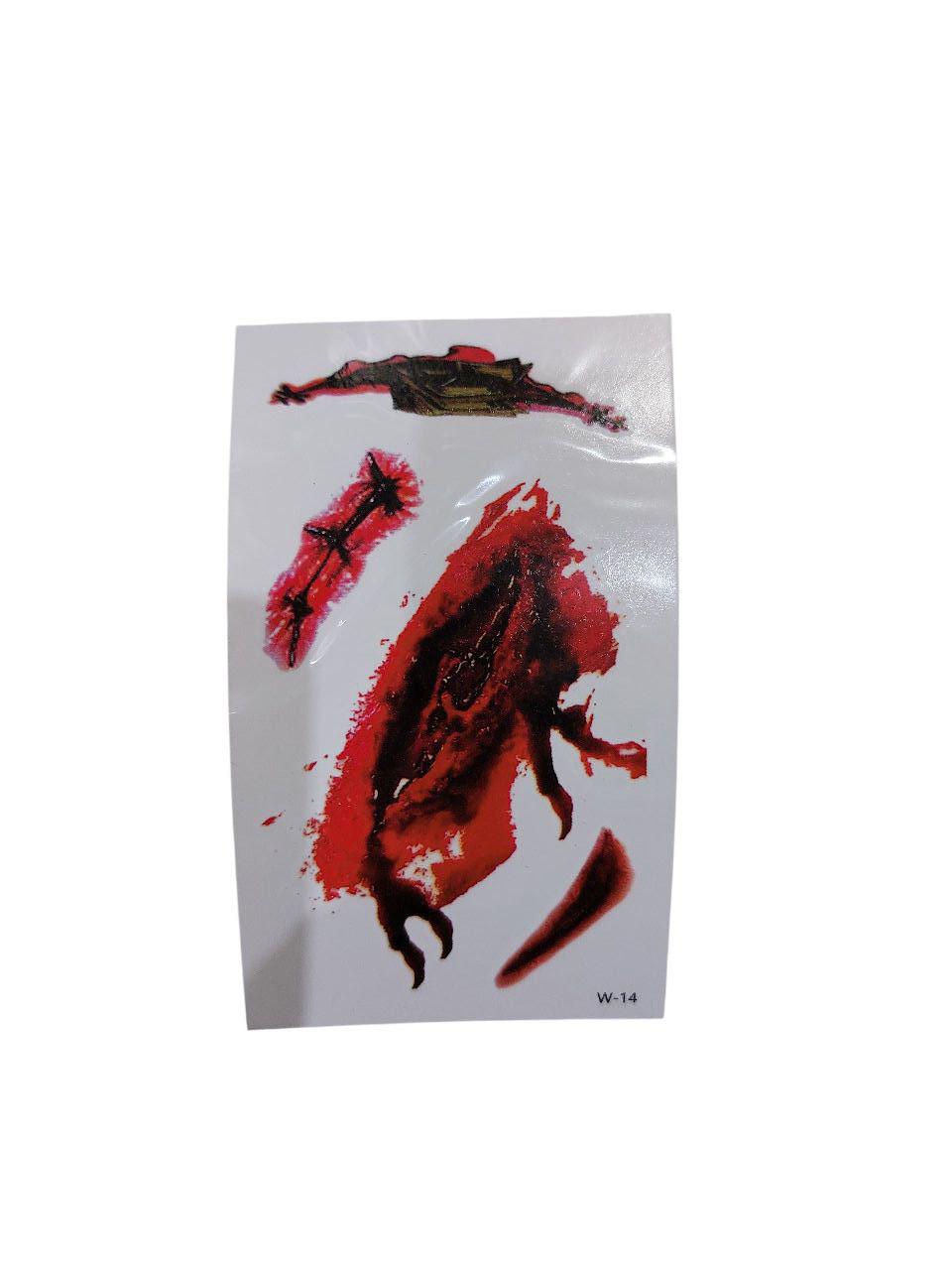 Наклейки тату для Хэллоуина с ранами 10x6 см Красный (900028)