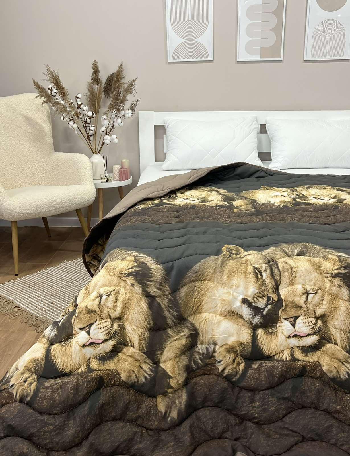 Одеяло летнее двухстороннее с рисунком полутораспальное 150x210 см Шоколадный (27188226) - фото 2