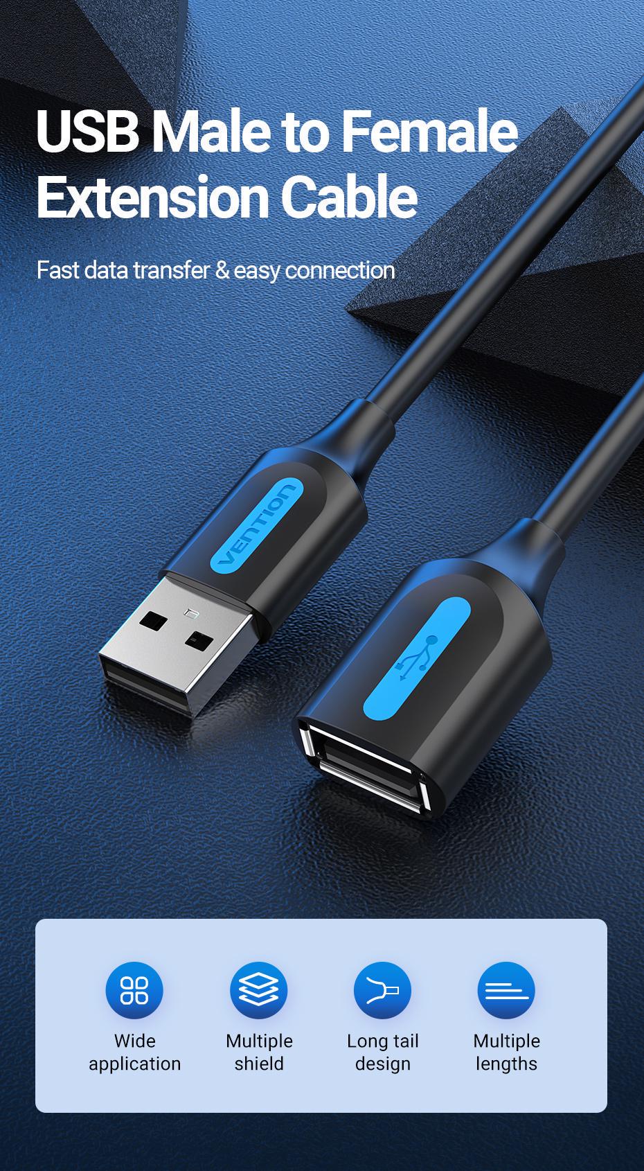 Кабель Vention USB 2.0 480 Мбіт/с USB-A папа на USB-A мама 1,5 м Чорний (CBIBG) - фото 2 Кабель Vention USB 2.0 480 Мбіт/с USB-A папа на USB-A мама 1,5 м Чорний (CBIBG) - фото 2