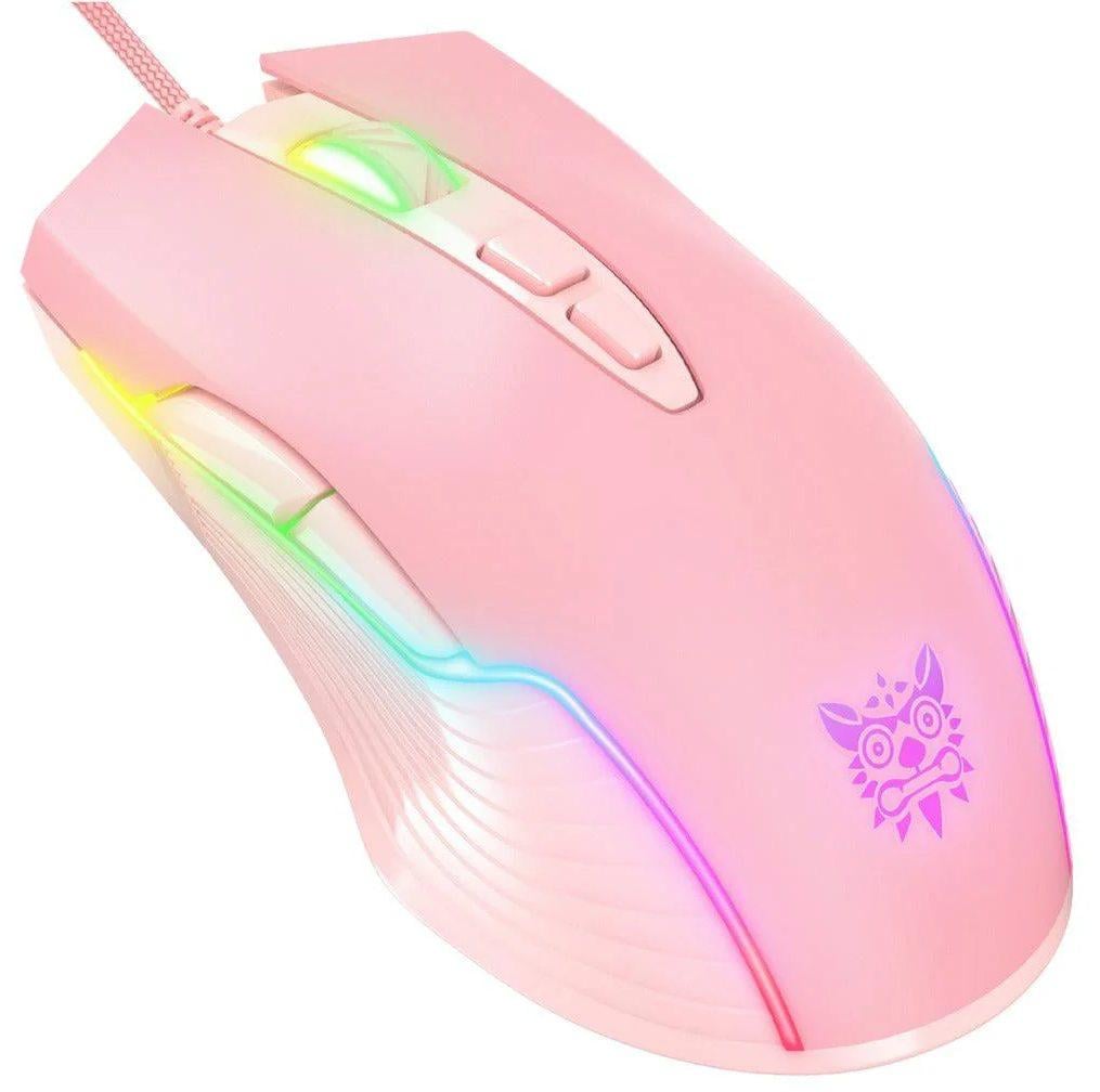 Мышка игровая Onikuma CW98 проволочная с RGB подсветкой 6400 DPI 7 кнопок Розовый (7843357)