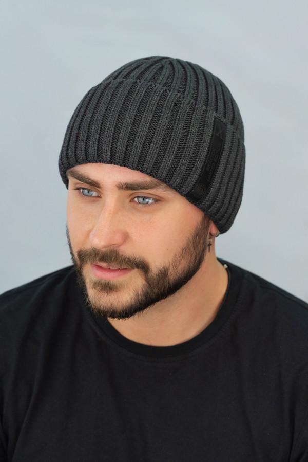 Шапка чоловіча в'язана Braxton Брокстон з відворотом Графіт (5505)