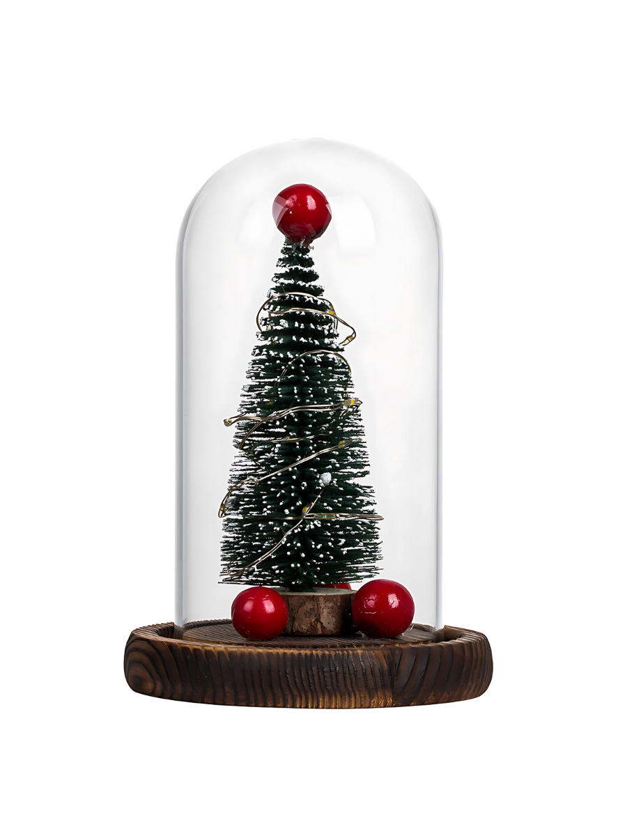 Ночник Елка новогодняя светящаяся в колбе USB с LED-подсветкой и шарами 15 см (9492102773)