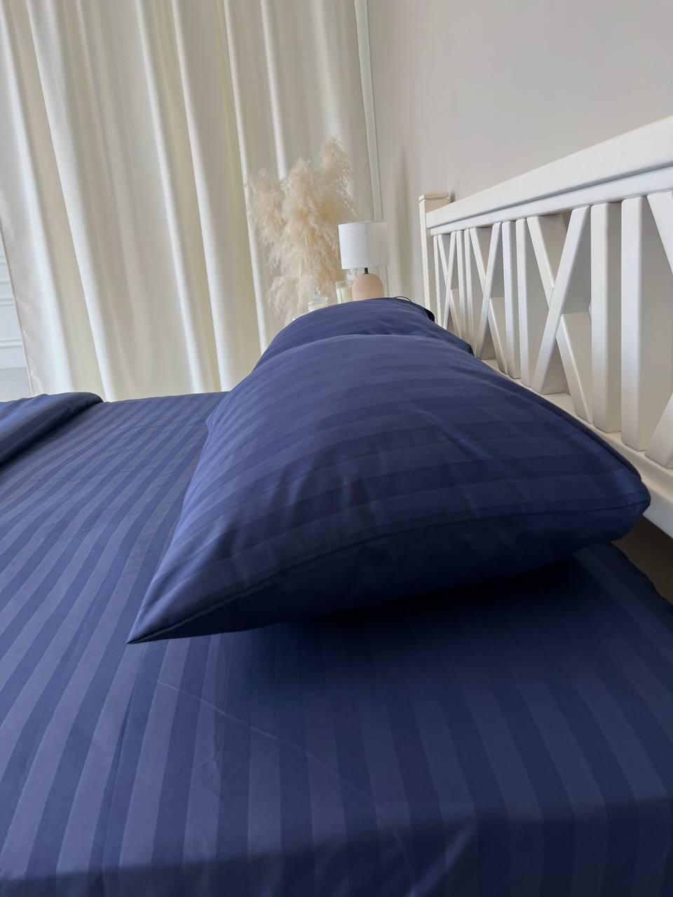 Комплект постельного белья ZHN полуторный страйп сатин 150х220 см Темно-синий - фото 4 Комплект постельного белья ZHN полуторный страйп сатин 150х220 см Темно-синий - фото 4