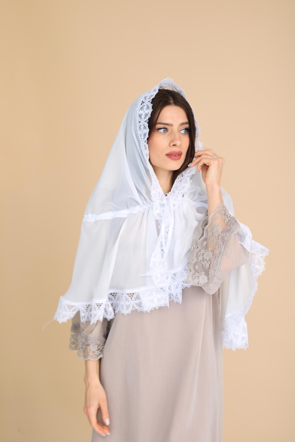 Палантин для храму на голову Білий (п025) - фото 8