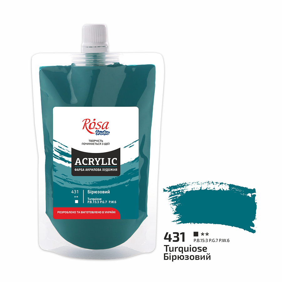 Акриловая краска ROSA Studio 323200431 6 шт. 200 мл Бирюзовый/431 (4823098519812) - фото 1 Акриловая краска ROSA Studio 323200431 6 шт. 200 мл Бирюзовый/431 (4823098519812) - фото 1