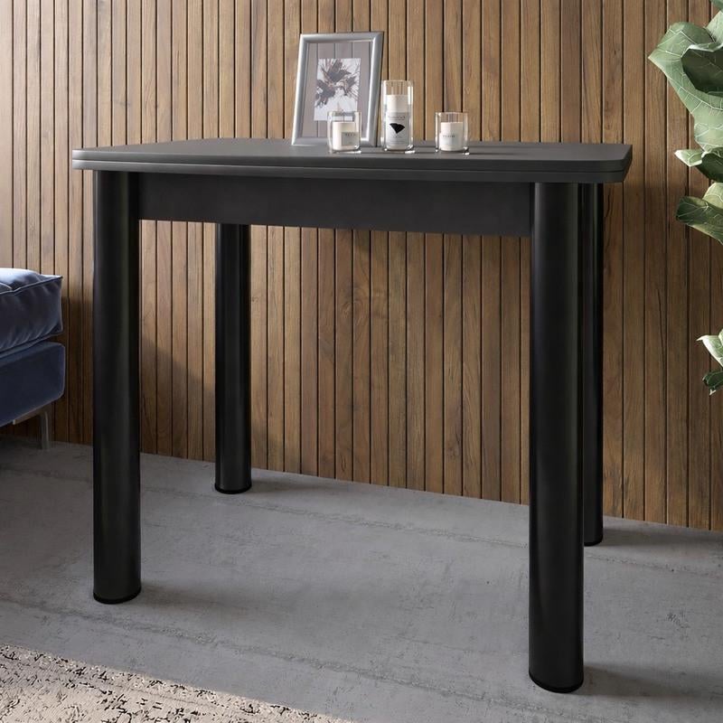 Обеденный стол раскладной LION Нота черные ножки 60x90/90x120 см Антрацит (LION-045132)