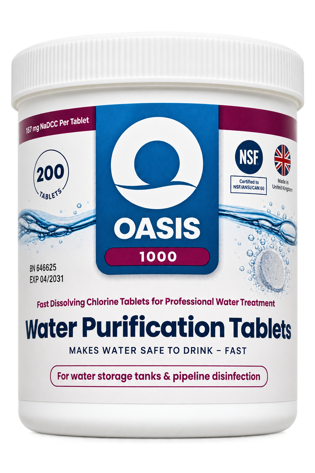 Таблетки для дезінфекції питної води Oasis 1000 банка 200 табл. на 40 000 л 1 таблетка на 200 л 1,67 г NaDCC (38398744) Таблетки для дезінфекції питної води Oasis 1000 банка 200 табл. на 40 000 л 1 таблетка на 200 л 1,67 г NaDCC (38398744)