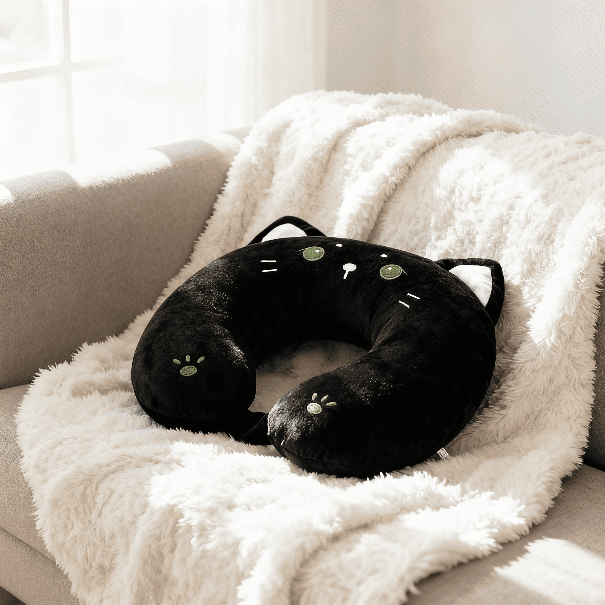 Подушка ортопедическая для шеи в путешествие с эффектом памяти Ardesto Travel Grey Cat Sleepwell бумеранг 30х30 см Черный (ART3033NEP)