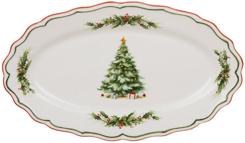 Набор фарфоровых овальных блюд Evergreen Christmas 35x20,5 см с каймой 2 шт. Красный